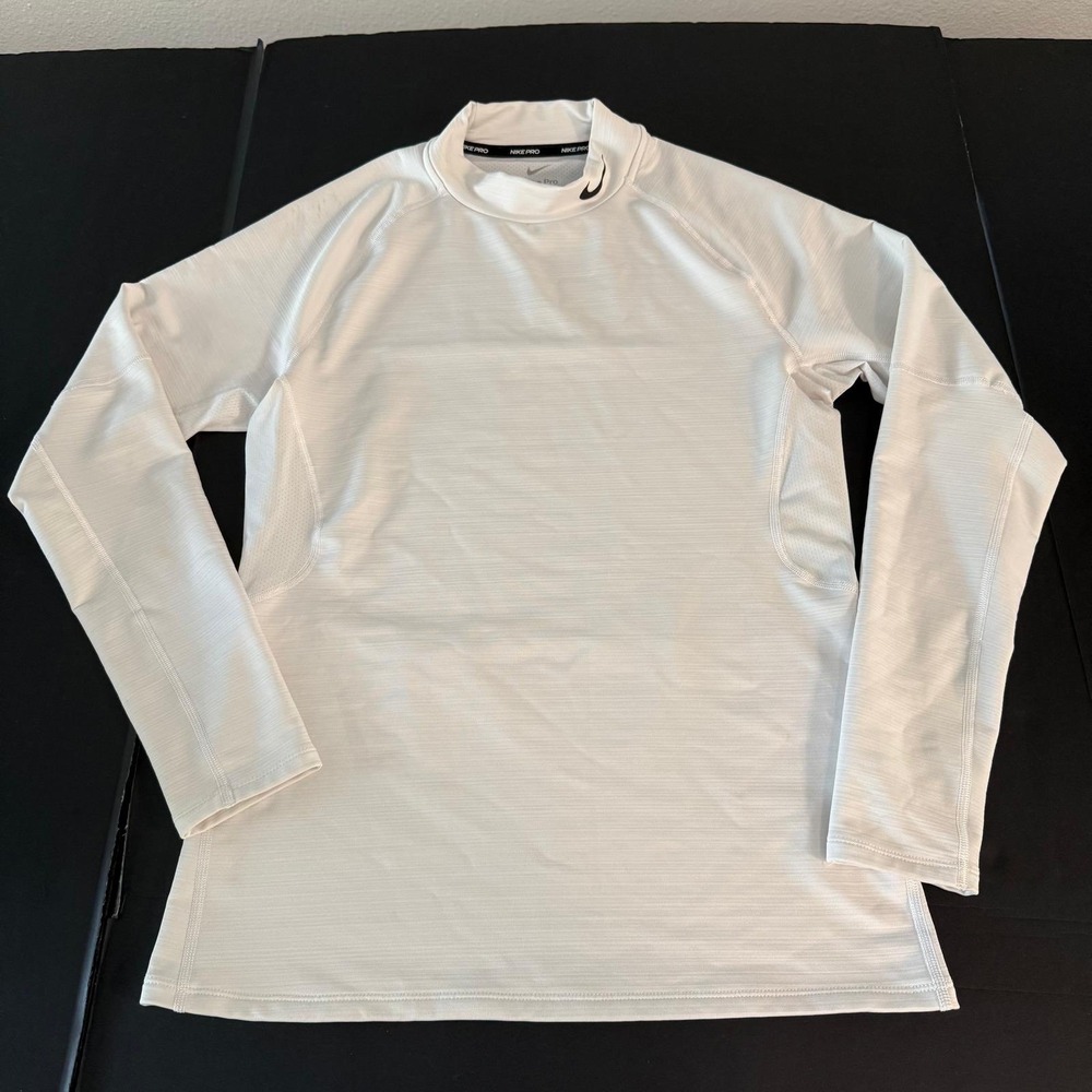 Nike Pro Dri-FIT Mens Small White Mock Neck Long Sleeve Slim Fit Base Layer